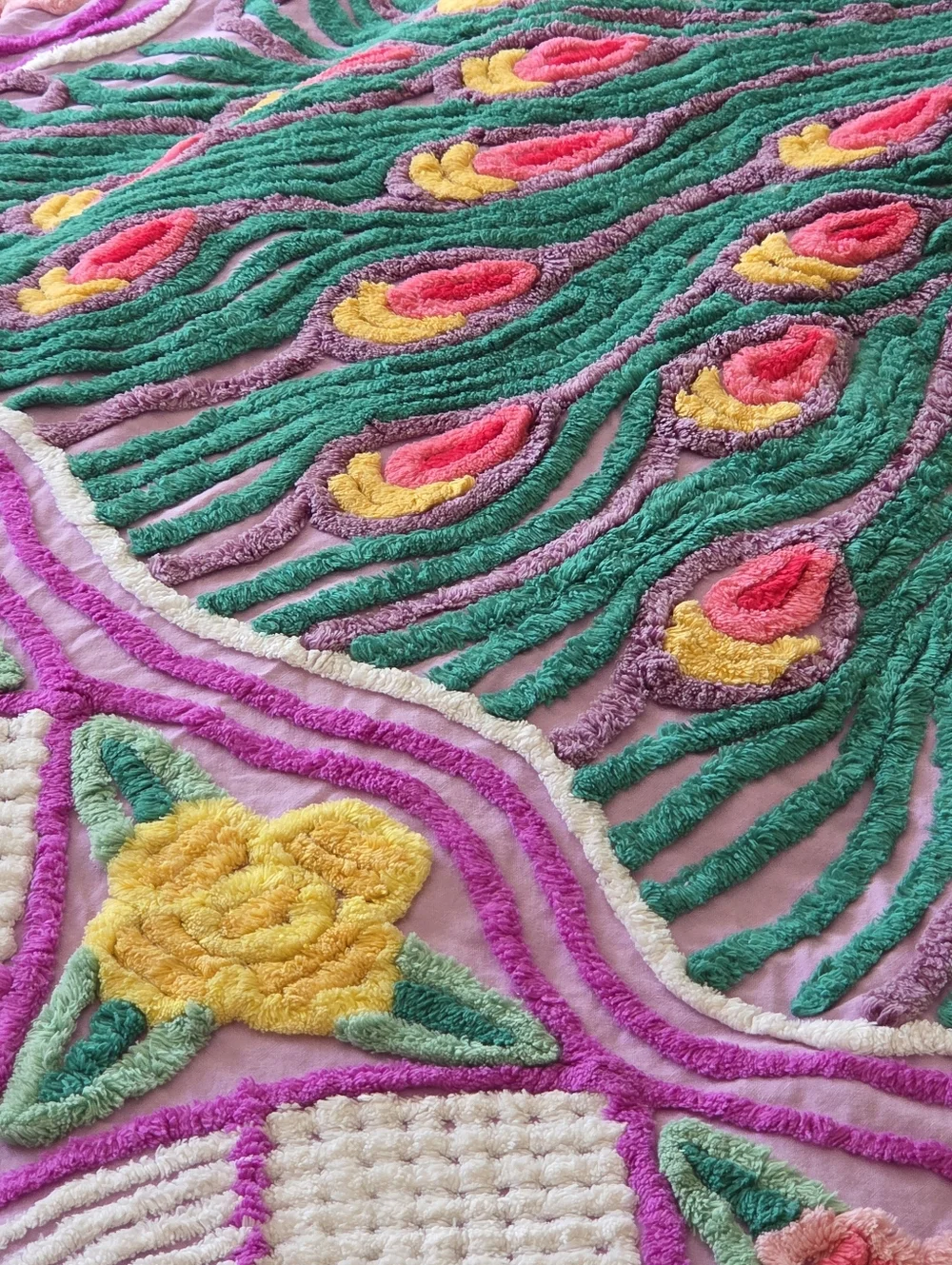 Vintage Chenille Peacock Bedspread Purple 98
